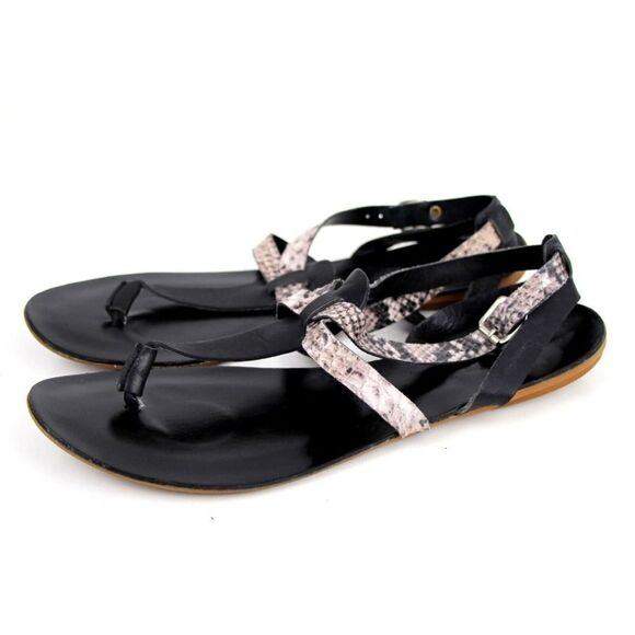 A.Gianetti ITALY GRAY BLACK GENUINE LEATHER STRAPPY FLAT SANDALS SHOES Size 9.5 - Picture 3 of 11